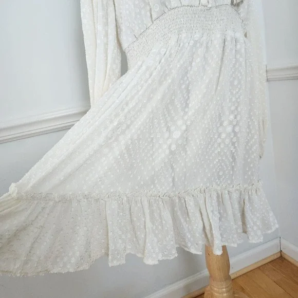 New Lulus Dress XL Swiss Dot Peasant Long Slv Cream Womens Casual Party … - Picture 4 of 15